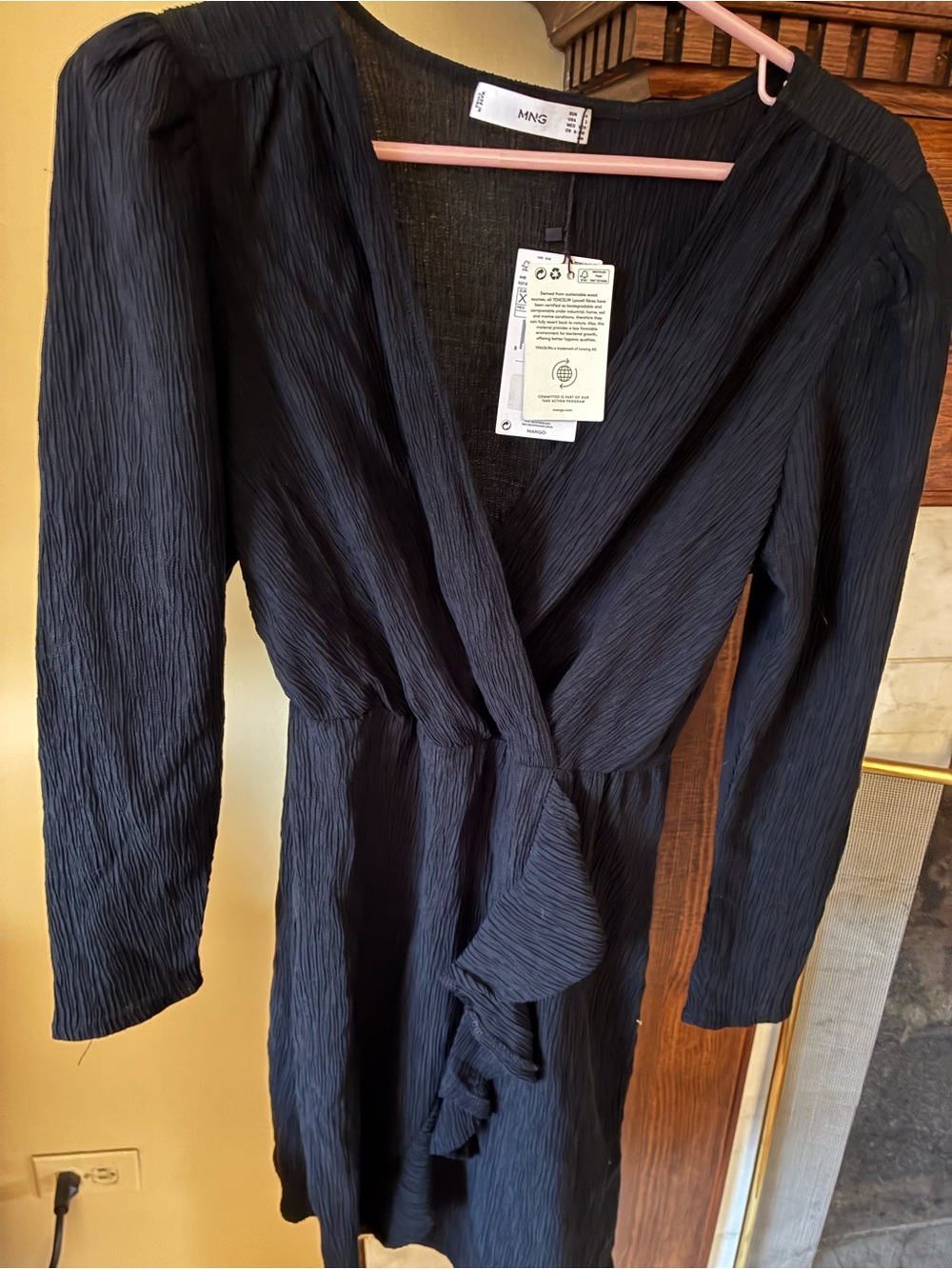 Mango Black Long Sleeve Wrap Dress